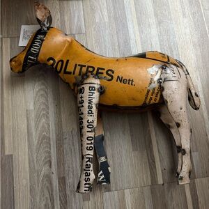 New Rustic Repurposed Recycled Yellow Vintage Scrap Metal Donkey Mule Statue